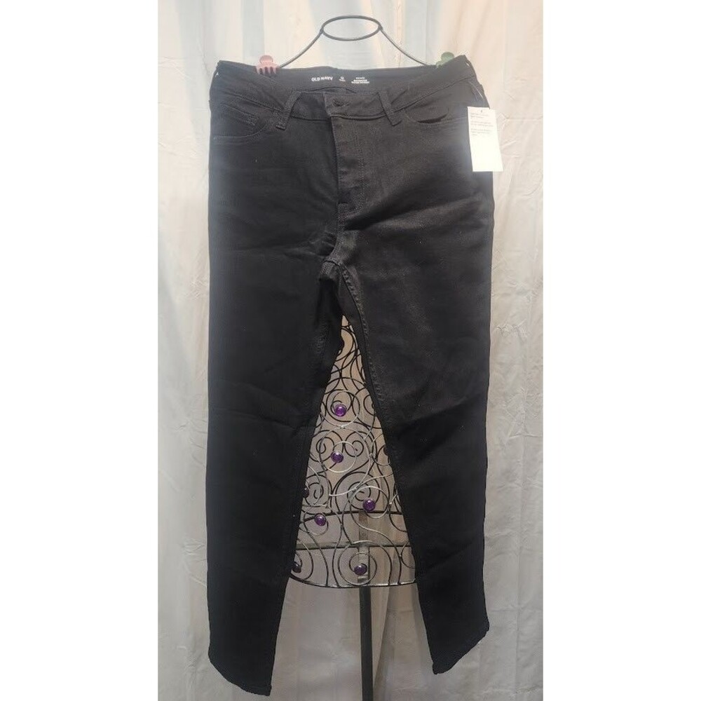 Old Navy Mid Rise Rockstar Super Skinny Jeans 12 Short Petite Black Womens NWT